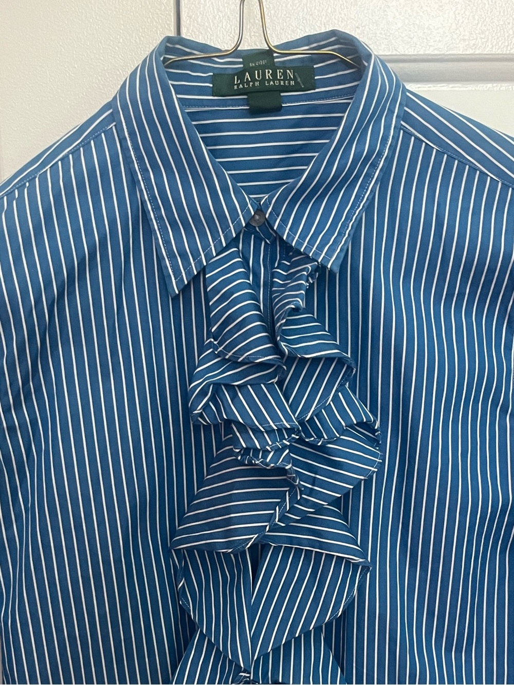 Lauren Ralph Lauren Striped Ruffle Front Blouse - Picture 2 of 4